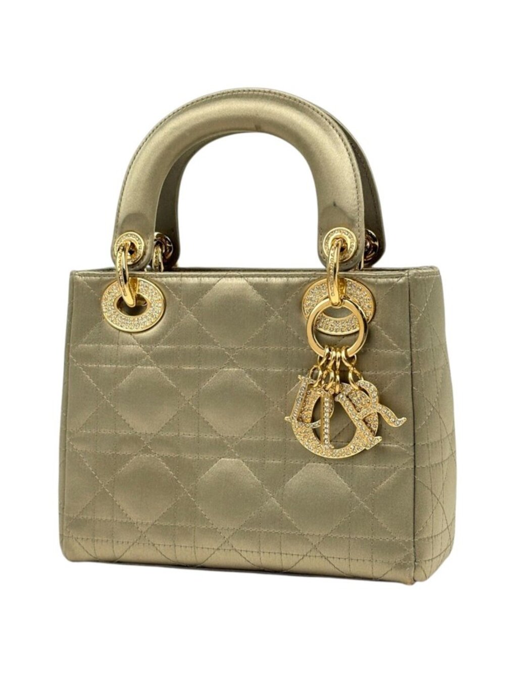Dior Handbag Lady Cannage Mini Satin Gold
